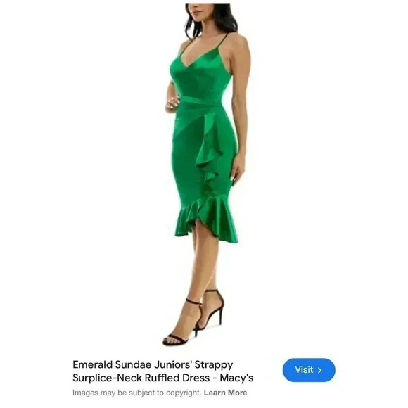 Emerald Sundae Juniors' XS Green Strappy Ruffled Short Dress - Picture 9 of 9